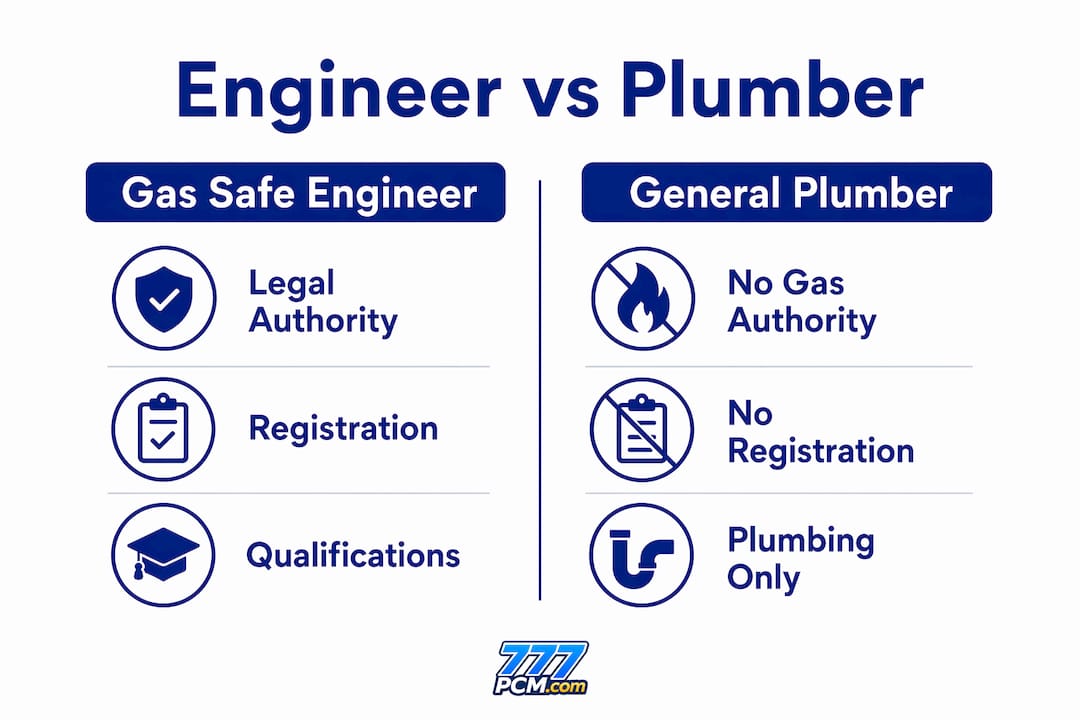 Infographic comparing Gas Safe engineer and general plumber