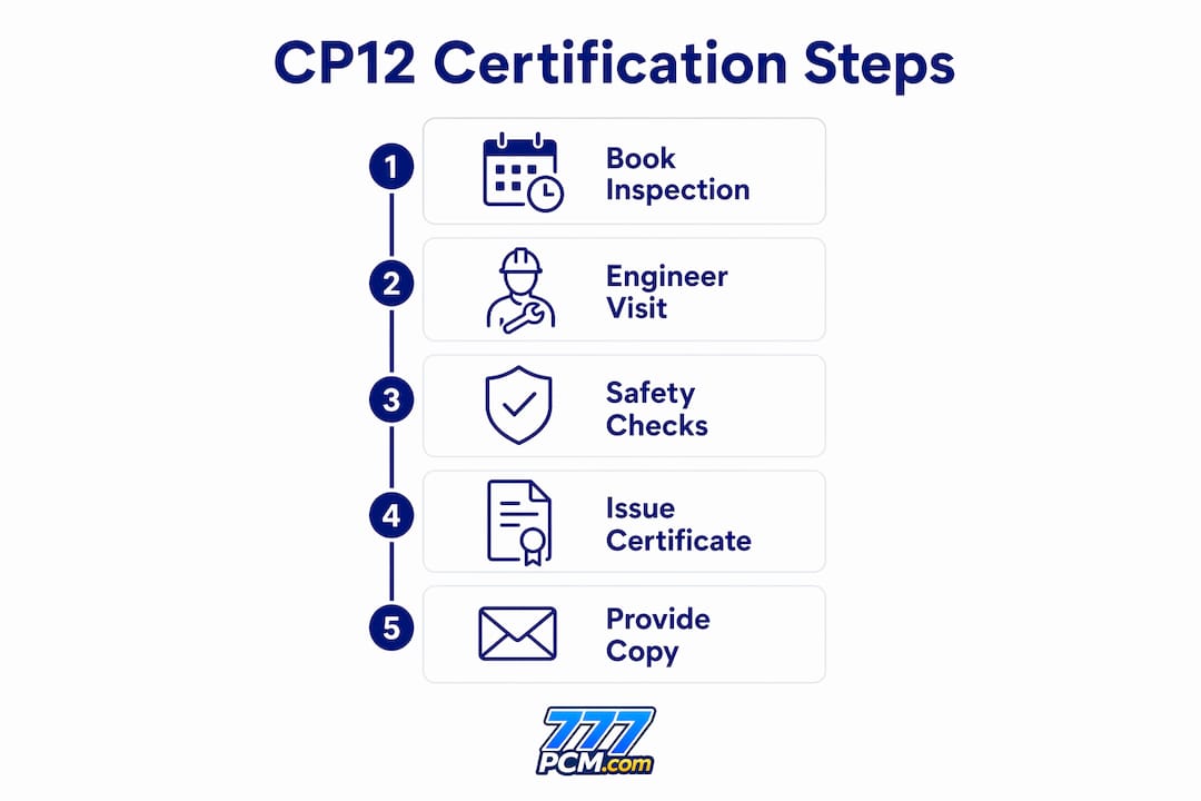 Infographic showing CP12 certification process steps