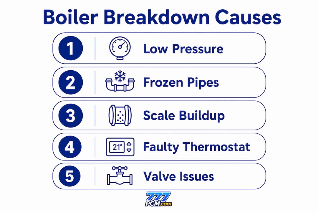 Infographic showing main causes of boiler breakdowns