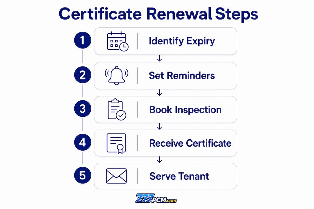 Infographic showing certificate renewal steps for landlords