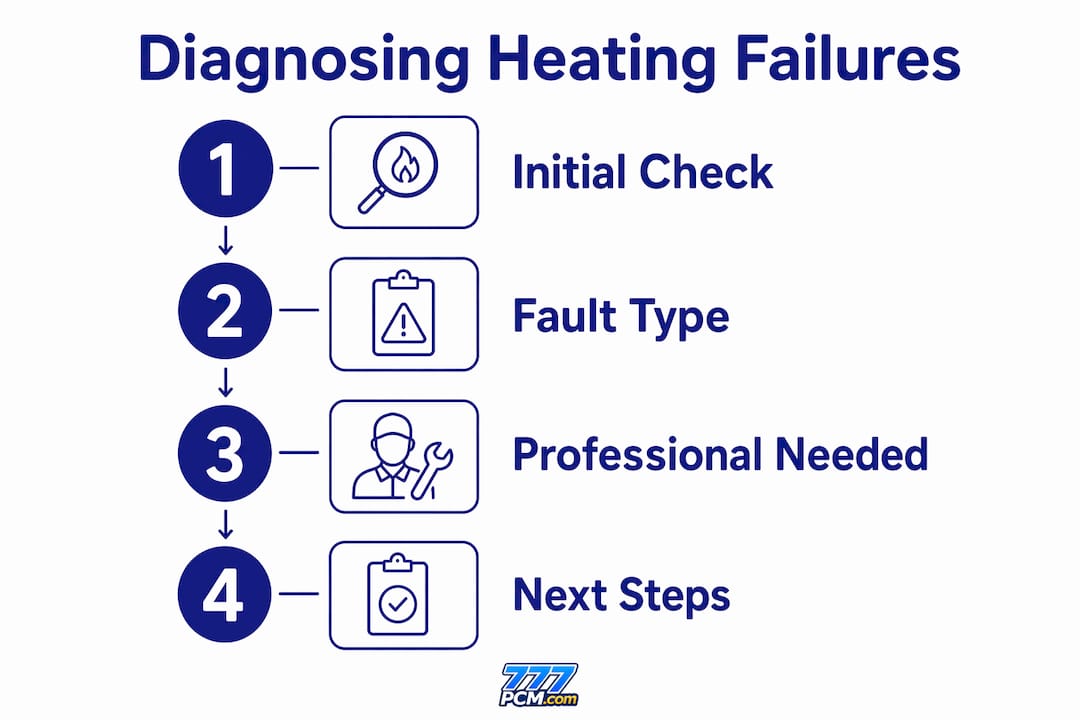 Infographic outlining steps to diagnose heating failures