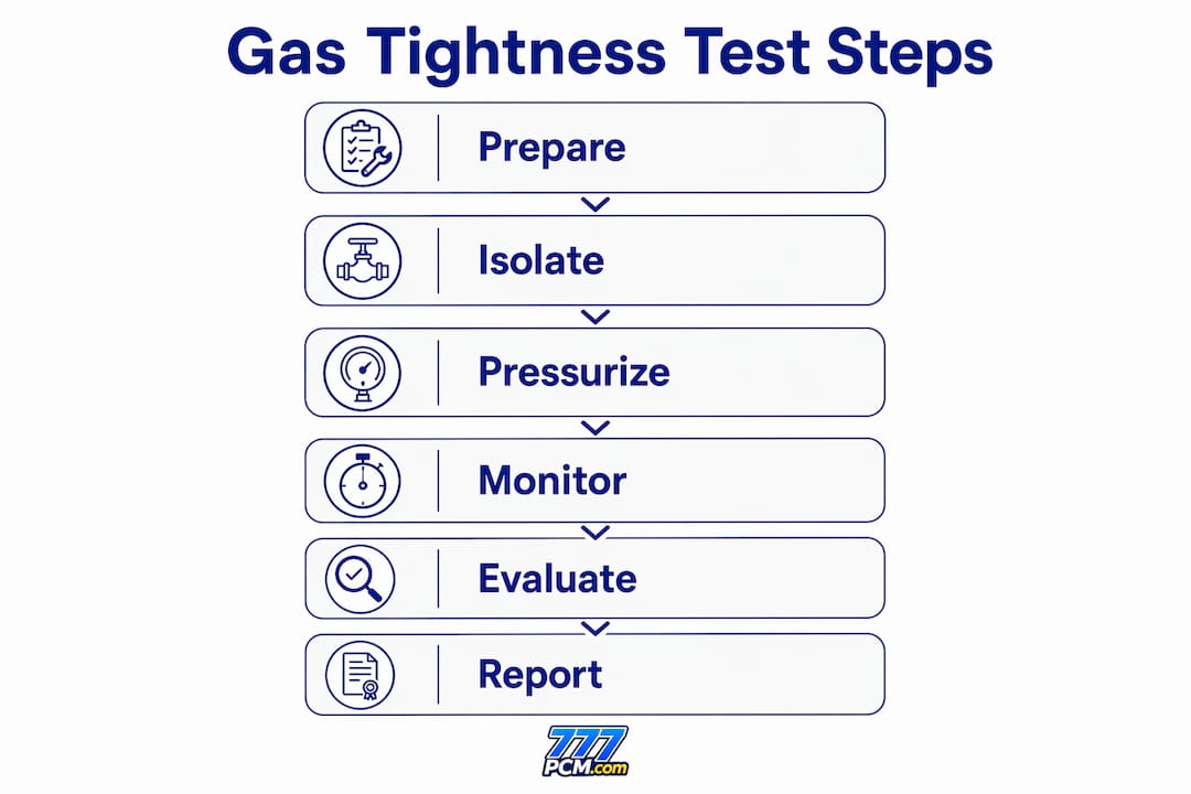 Infographic illustrating gas tightness test process steps