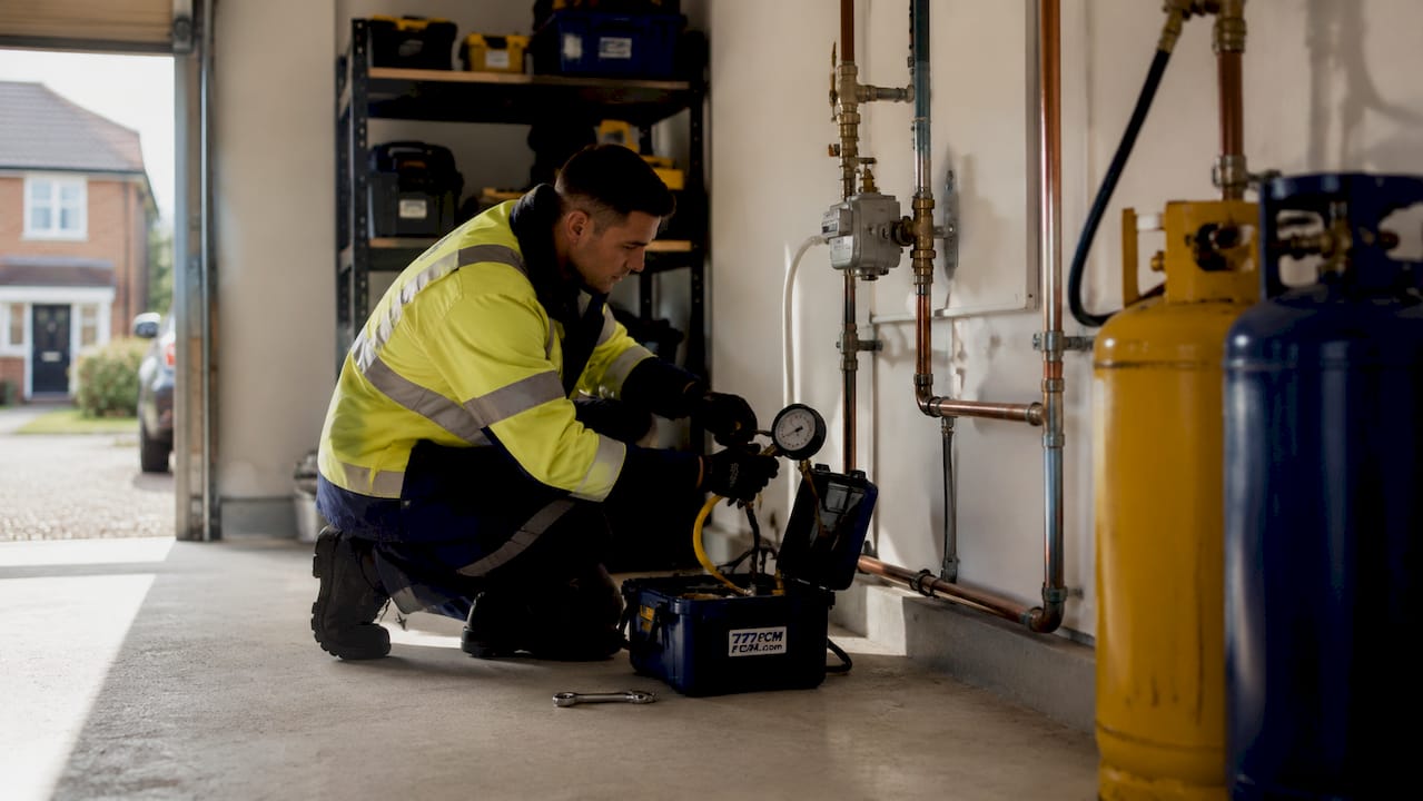 Hands setting up gas tightness test gauges
