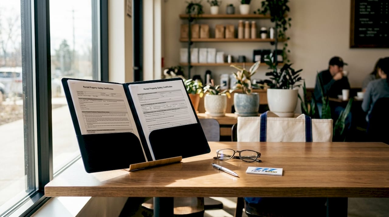 Organized folder of rental safety certificates