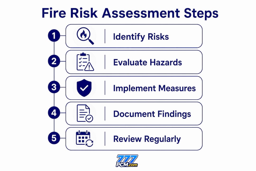 Infographic illustrating fire risk assessment steps for landlords
