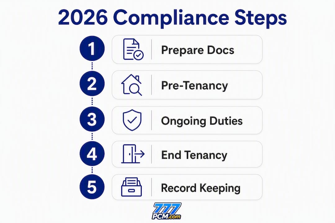 Infographic outlining 2026 landlord compliance steps