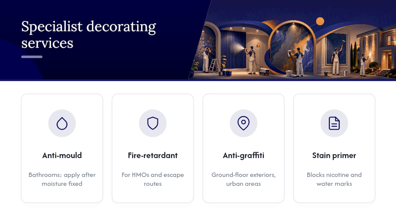 Diagram comparing specialist decorating treatments for rentals