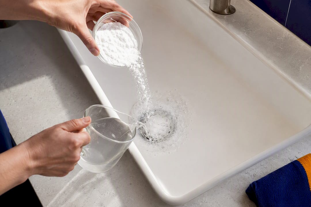 Baking soda and vinegar poured into drain