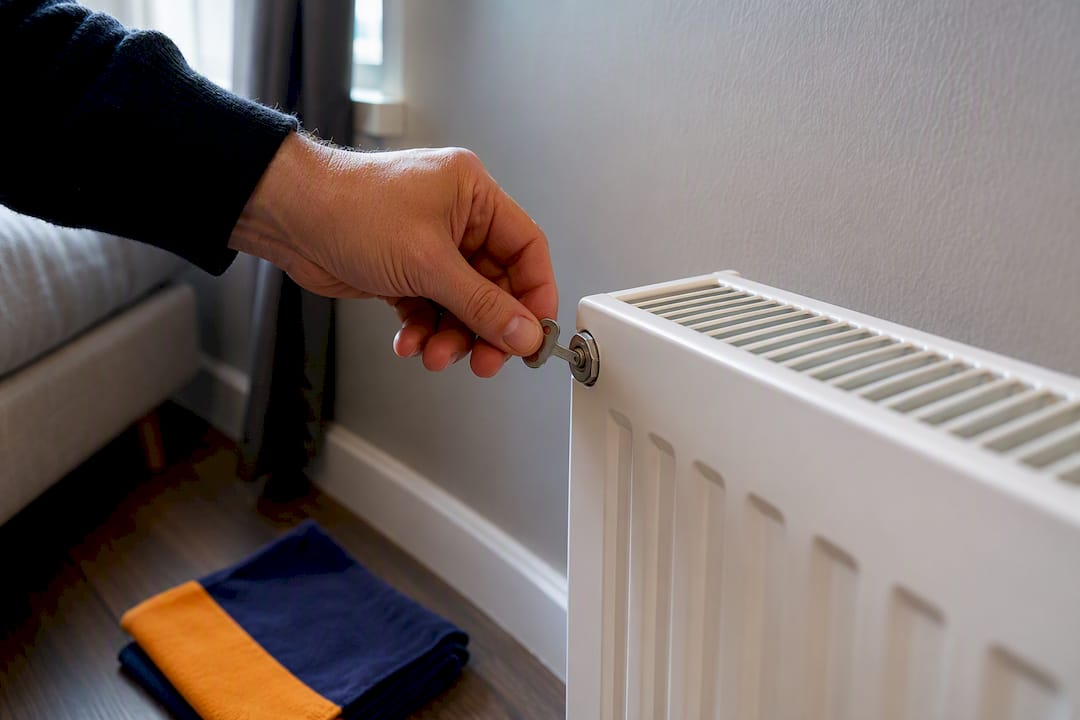 Hand turning radiator bleed valve carefully