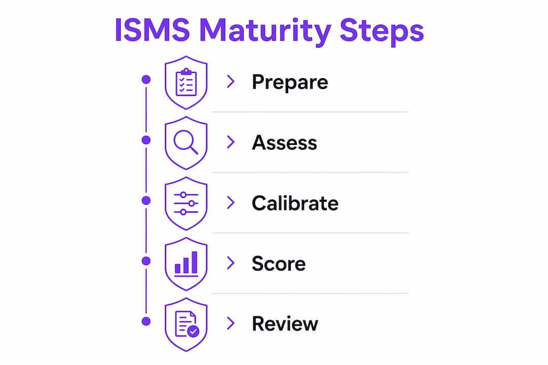 Infographic outlining ISMS maturity assessment steps