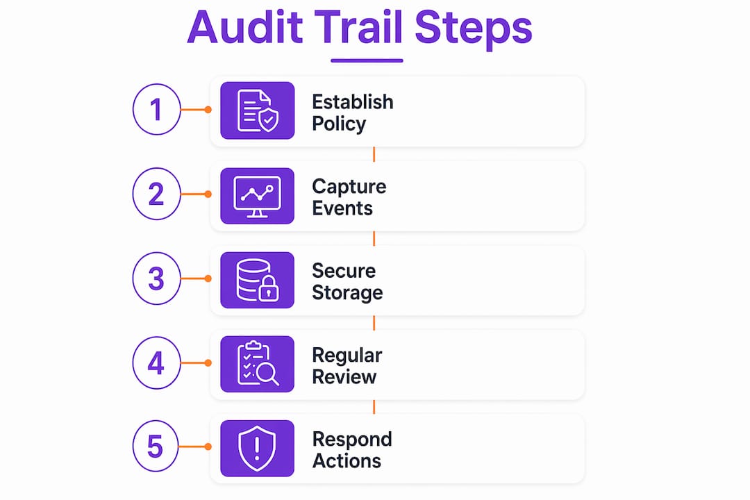 Infographic illustrating audit trail five-step process