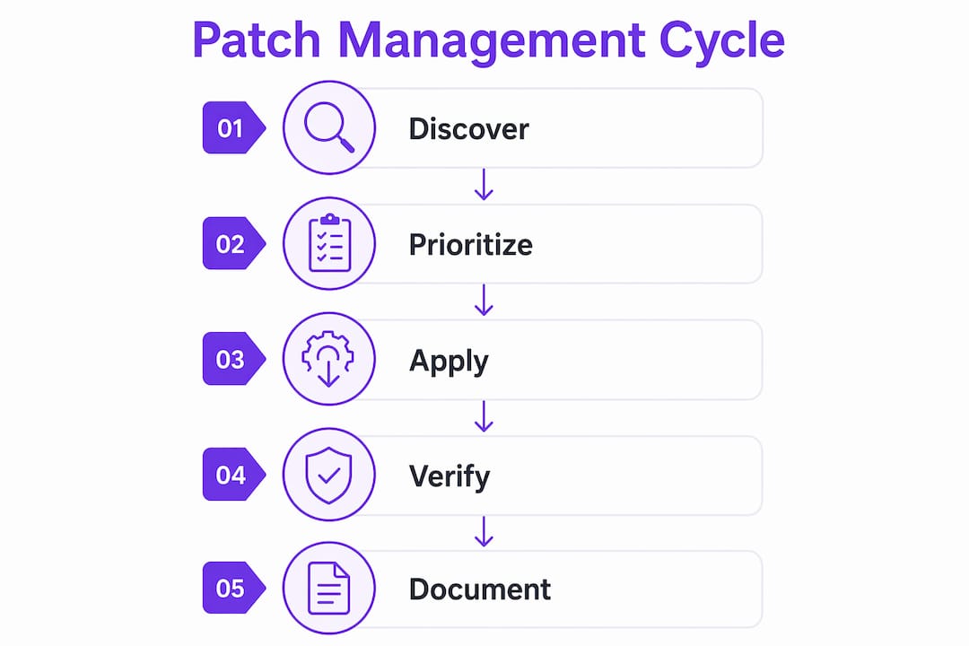 Infographic showing patch management cycle stages