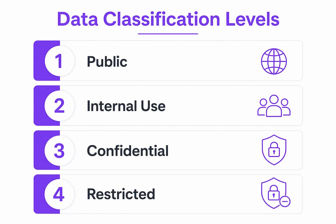 Infographic depicting four common data classification levels