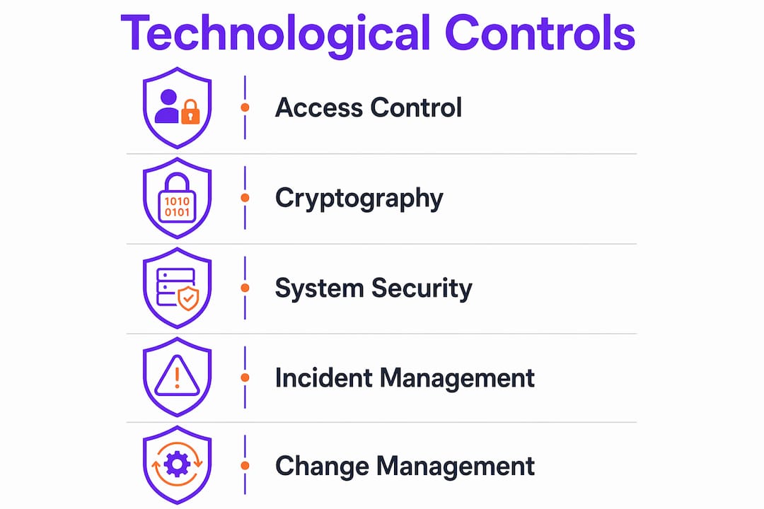 Infographic outlining main technological controls in ISO 27001
