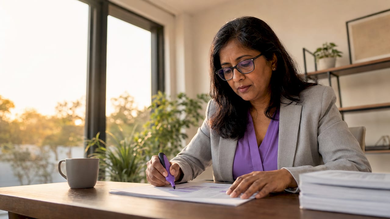 Compliance officer reviewing ISMS policy documents