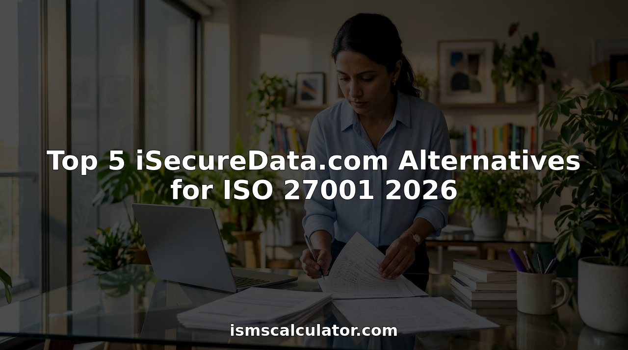 Woman reviewing ISO 27001 compliance documents at desk