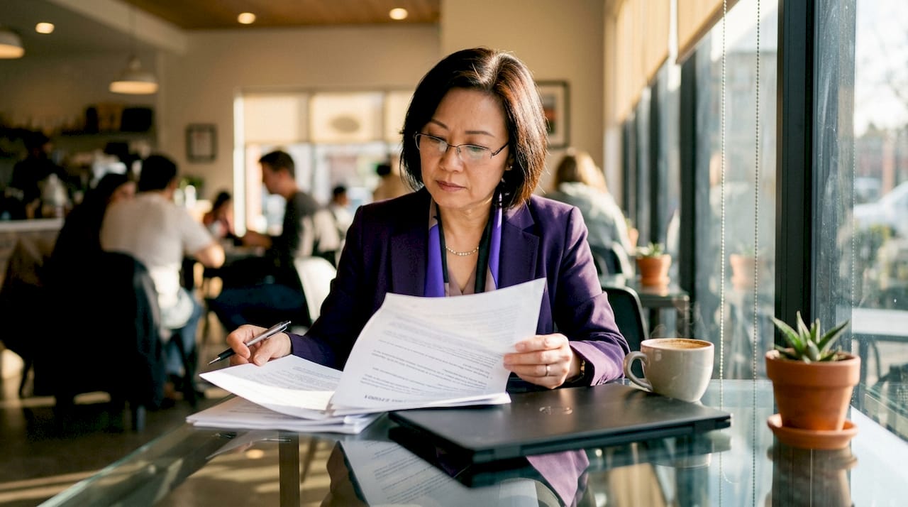 Woman reviewing ISO 27001 audit documents