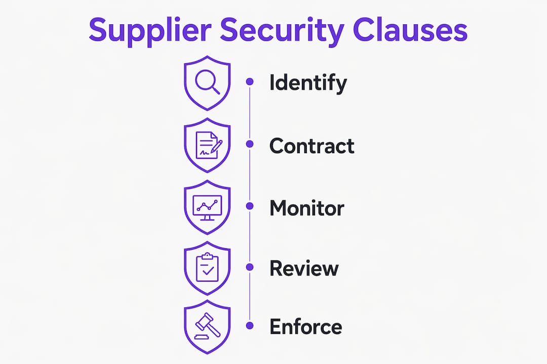 Infographic illustrating ISO 27001 supplier security clause process steps