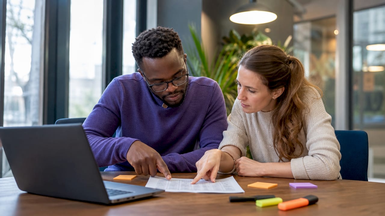 IT professionals collaborating over asset inventory spreadsheet