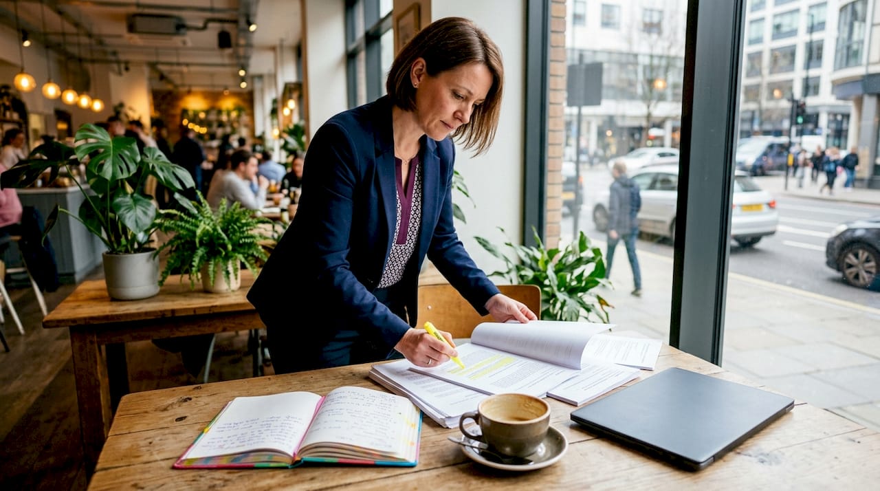 Compliance manager preparing ISMS review documents