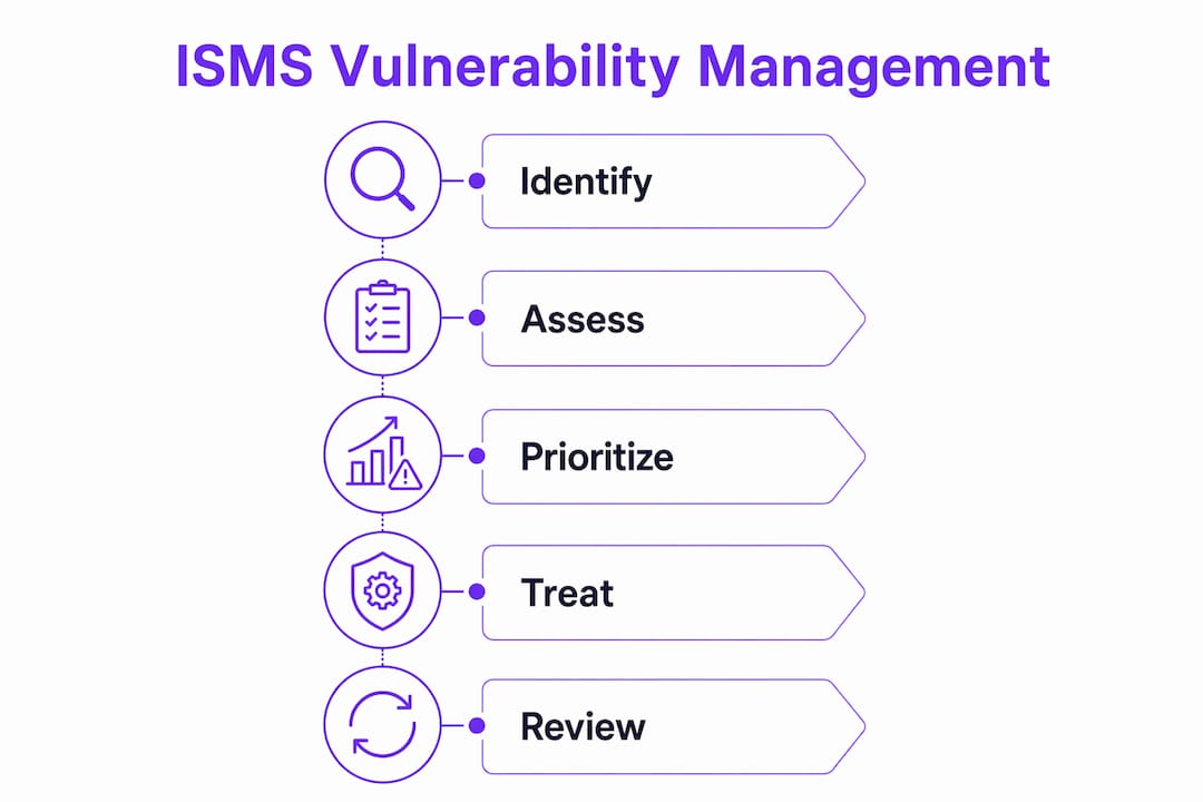 Infographic illustrating ISMS vulnerability management process steps