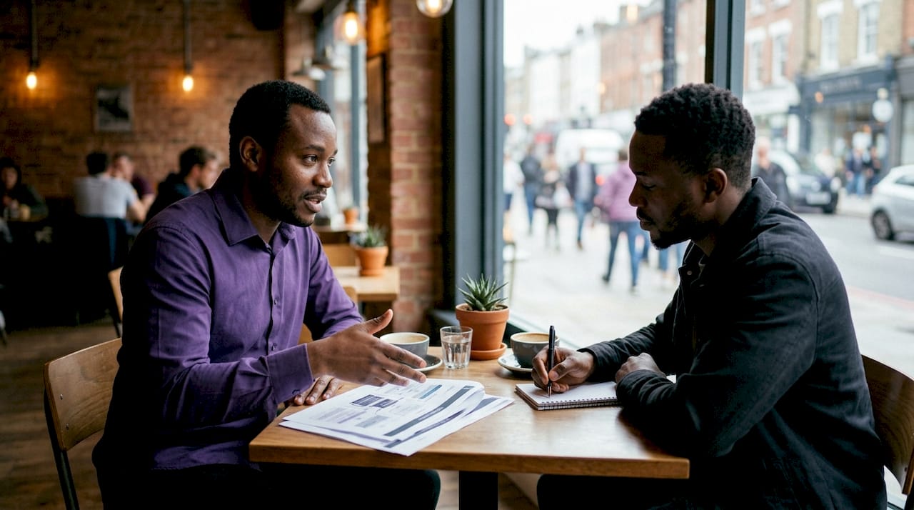 Two colleagues reviewing security training materials