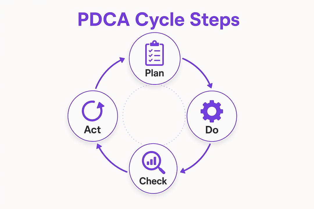 Infographic illustrating PDCA cycle steps for continual improvement