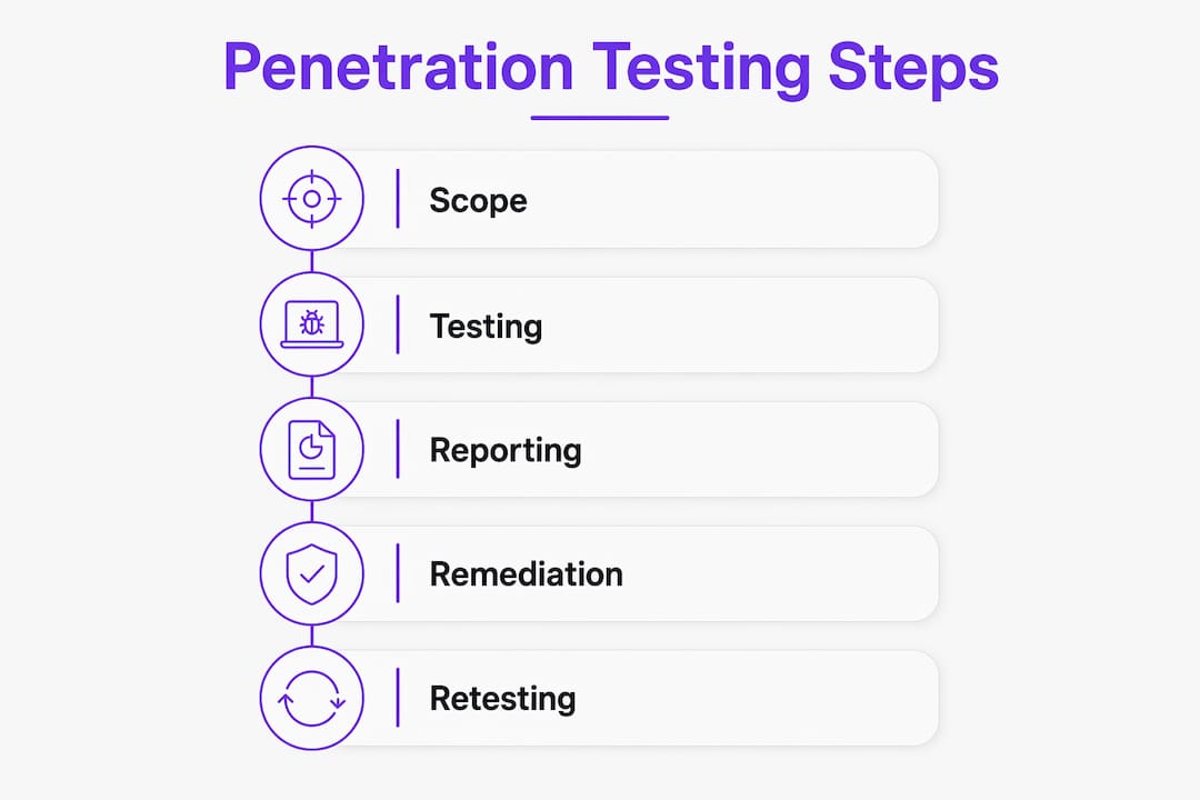 Infographic illustrating penetration testing steps in compliance process