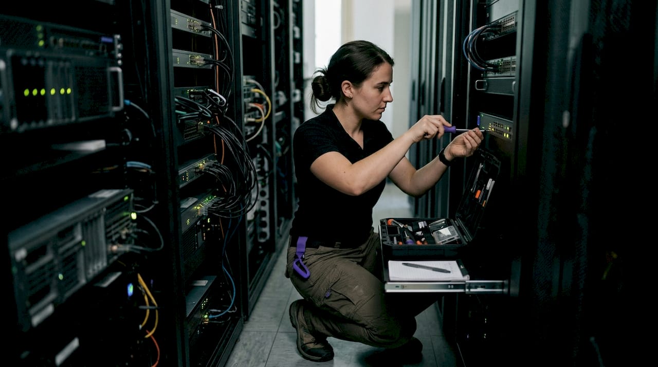 Hands configuring network security equipment