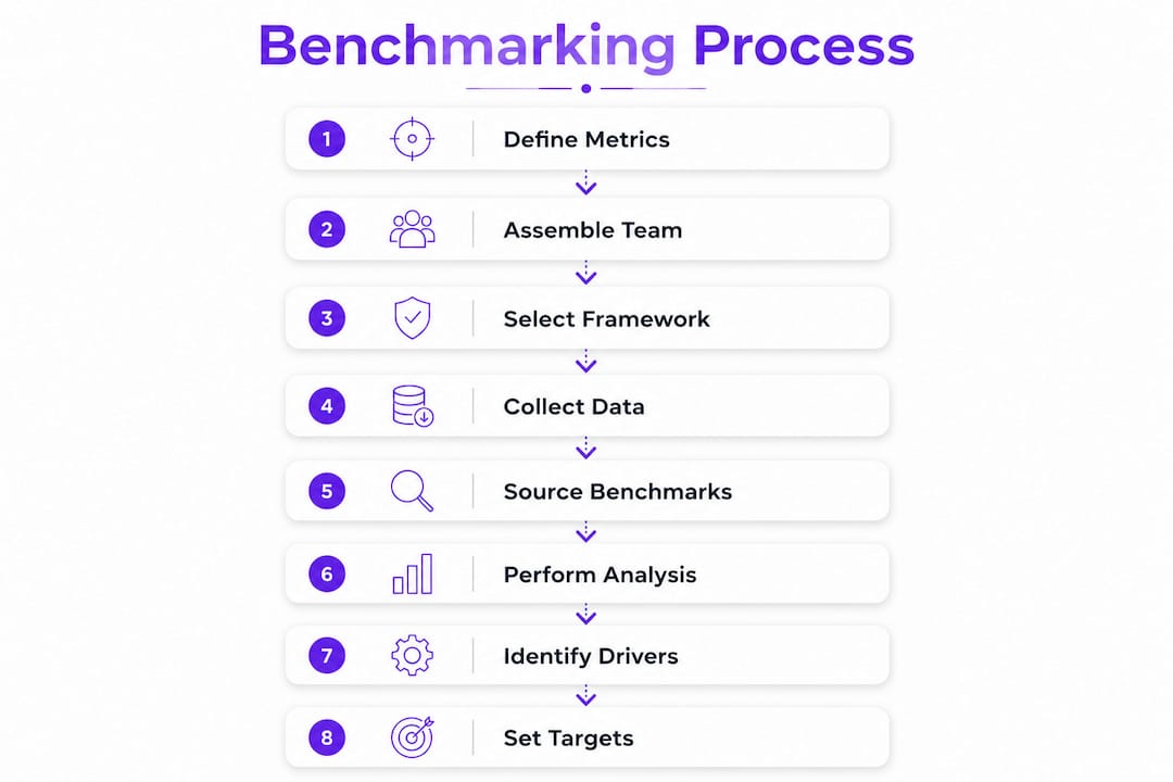 Infographic showing compliance benchmarking process steps