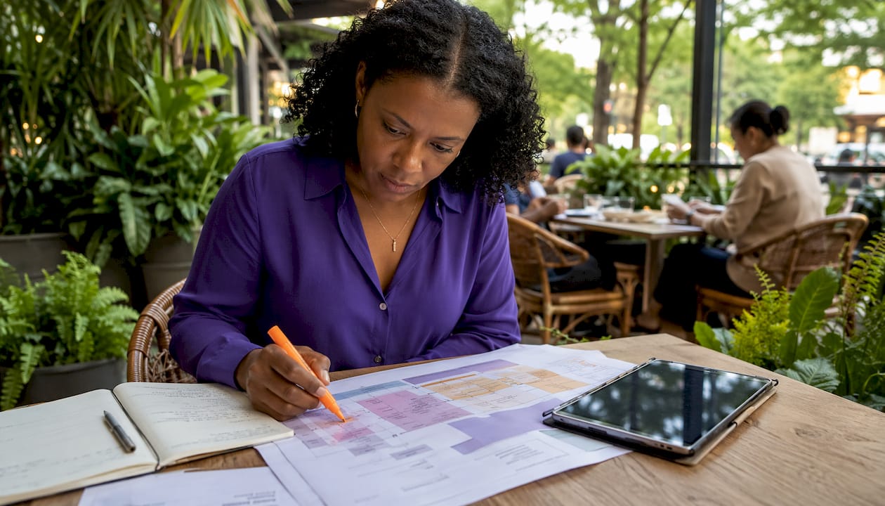Woman reviewing compliance project scope map