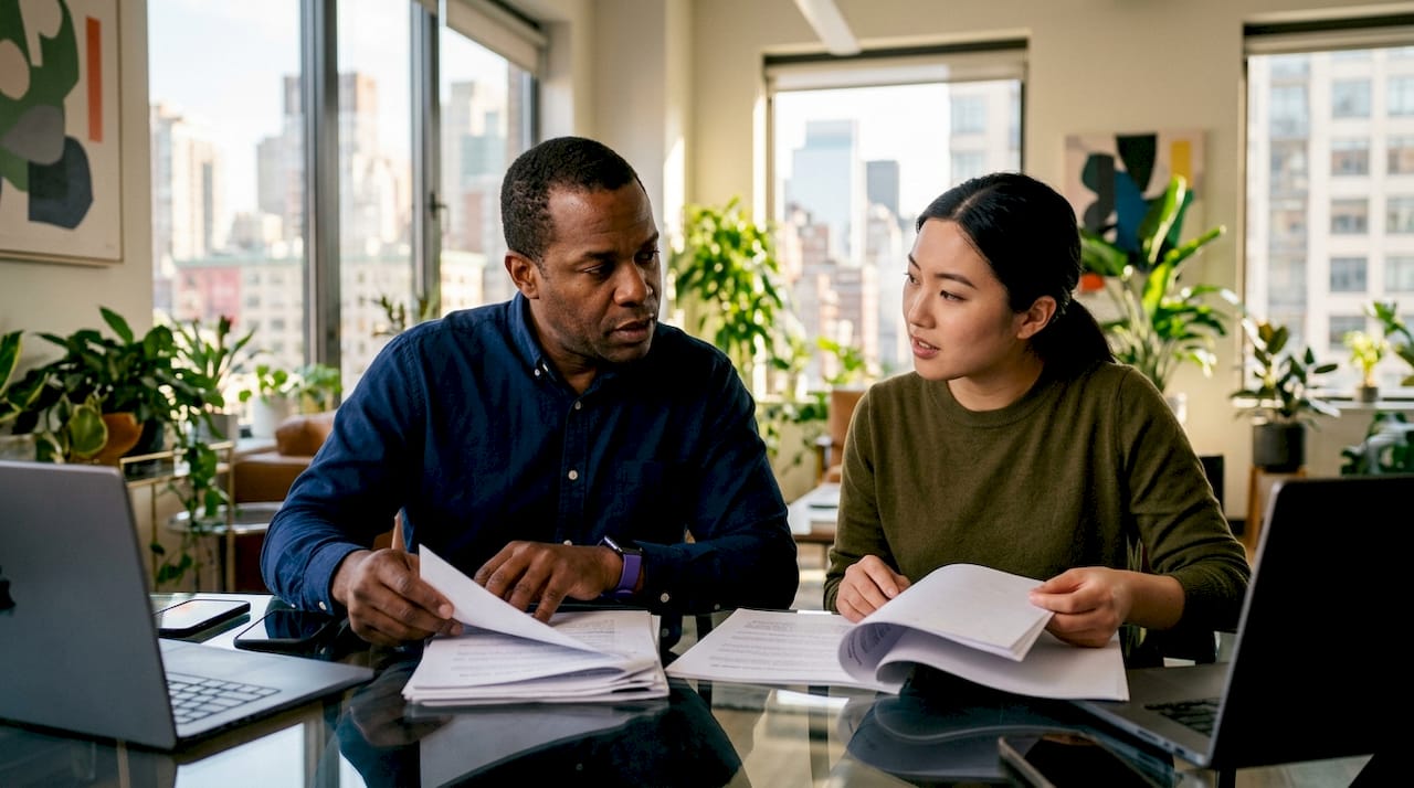 IT professionals discussing ISO 27001 controls