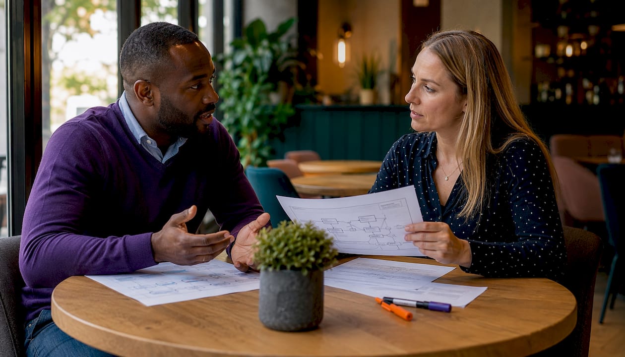 Two professionals reviewing ISO 27001 deliverables