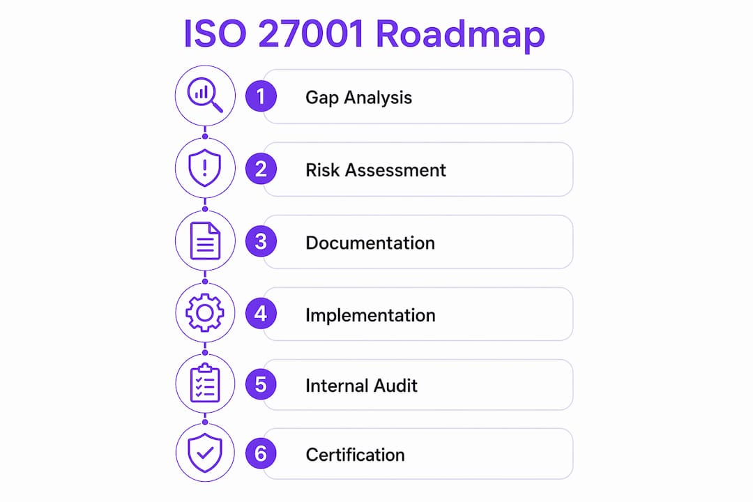 Infographic illustrating ISO 27001 consultancy roadmap stages