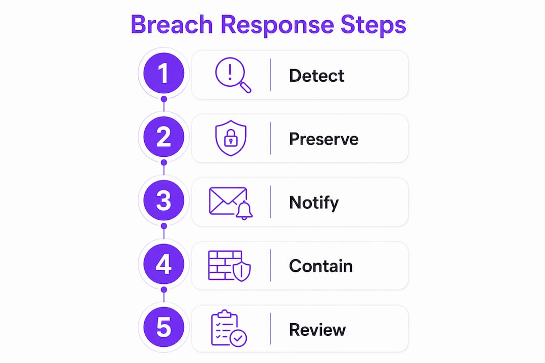 Infographic showing ISO 27001 breach response process steps