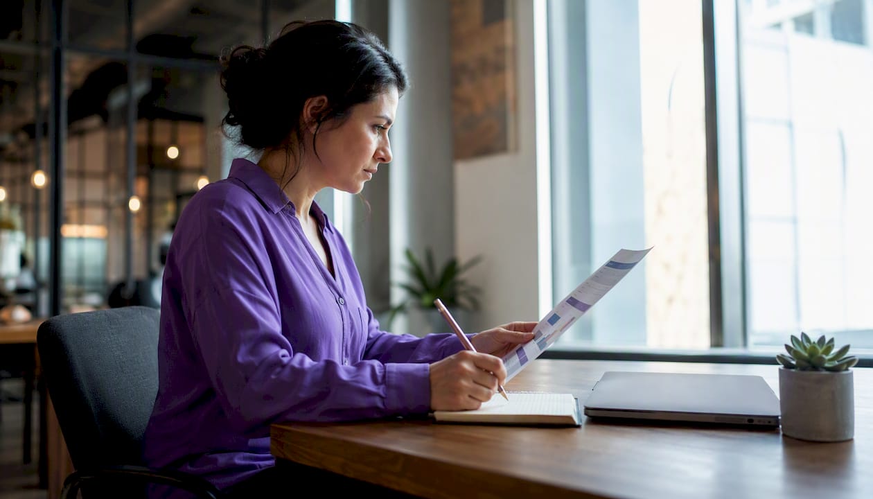 Practitioner reading vulnerability report at home desk