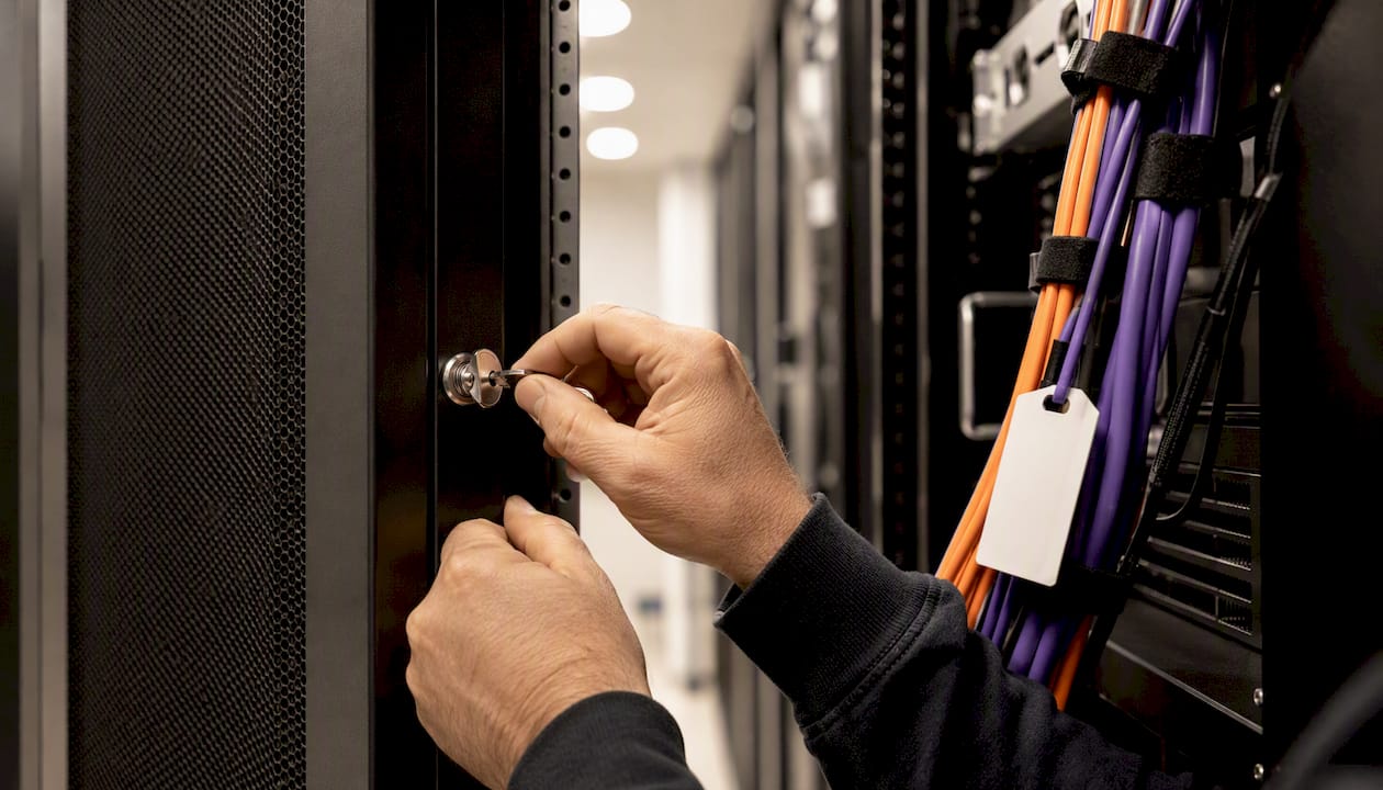 Auditor inspecting physical security lock