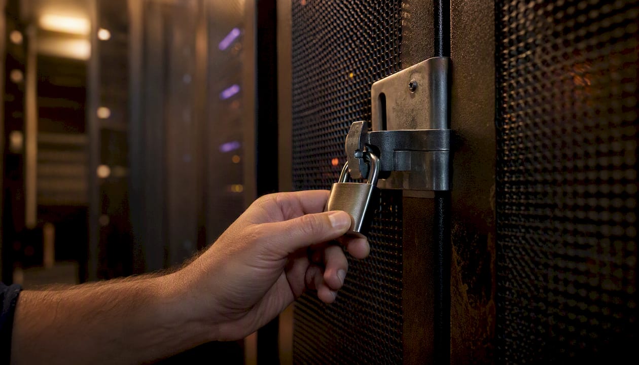 Hand locking data center cabinet