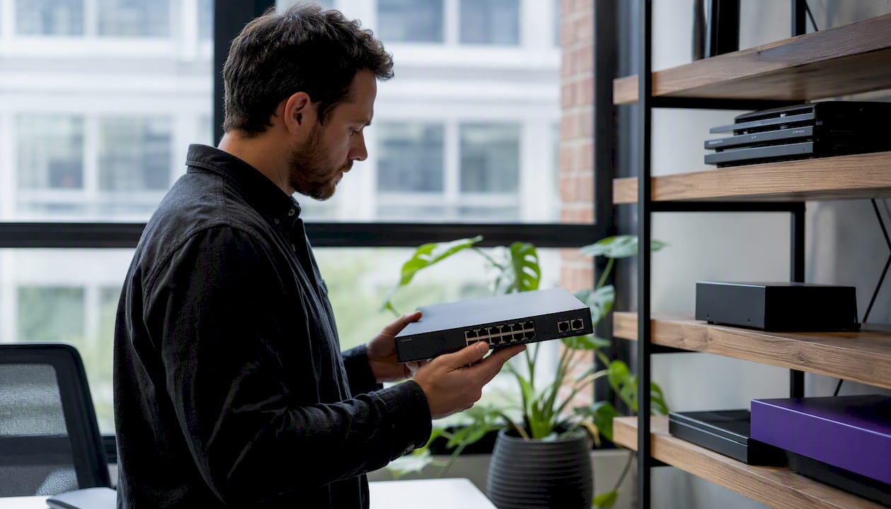 Hands connecting security token in startup office