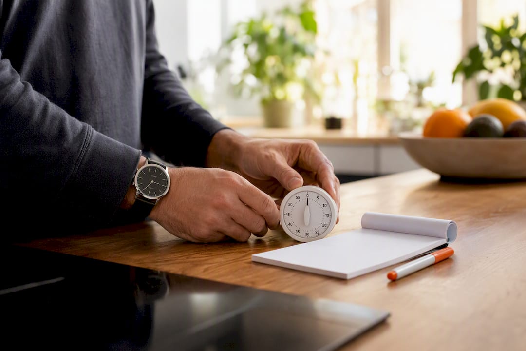 Hands setting timer for work hour budgeting