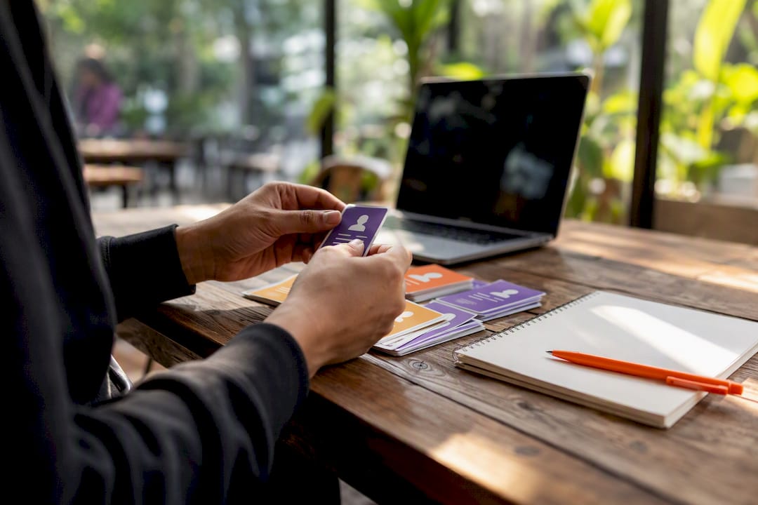 Founder arranging vendor risk checklist cards