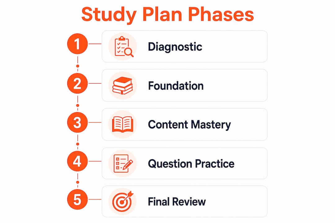 Infographic outlining USMLE study plan phases