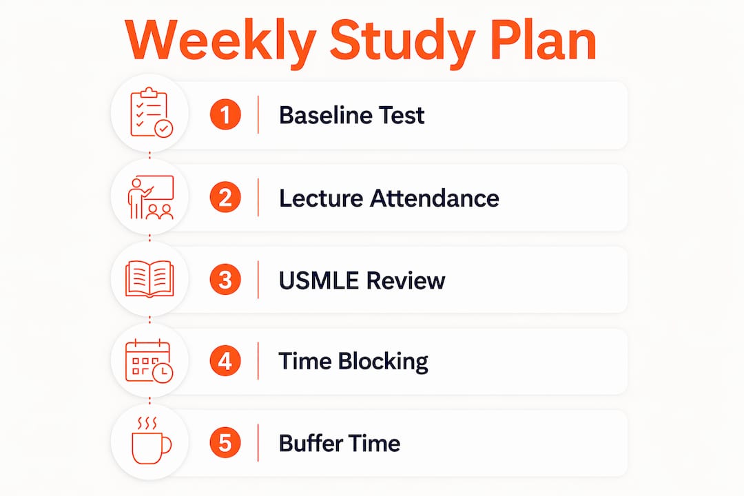 Infographic illustrating stages of weekly study schedule