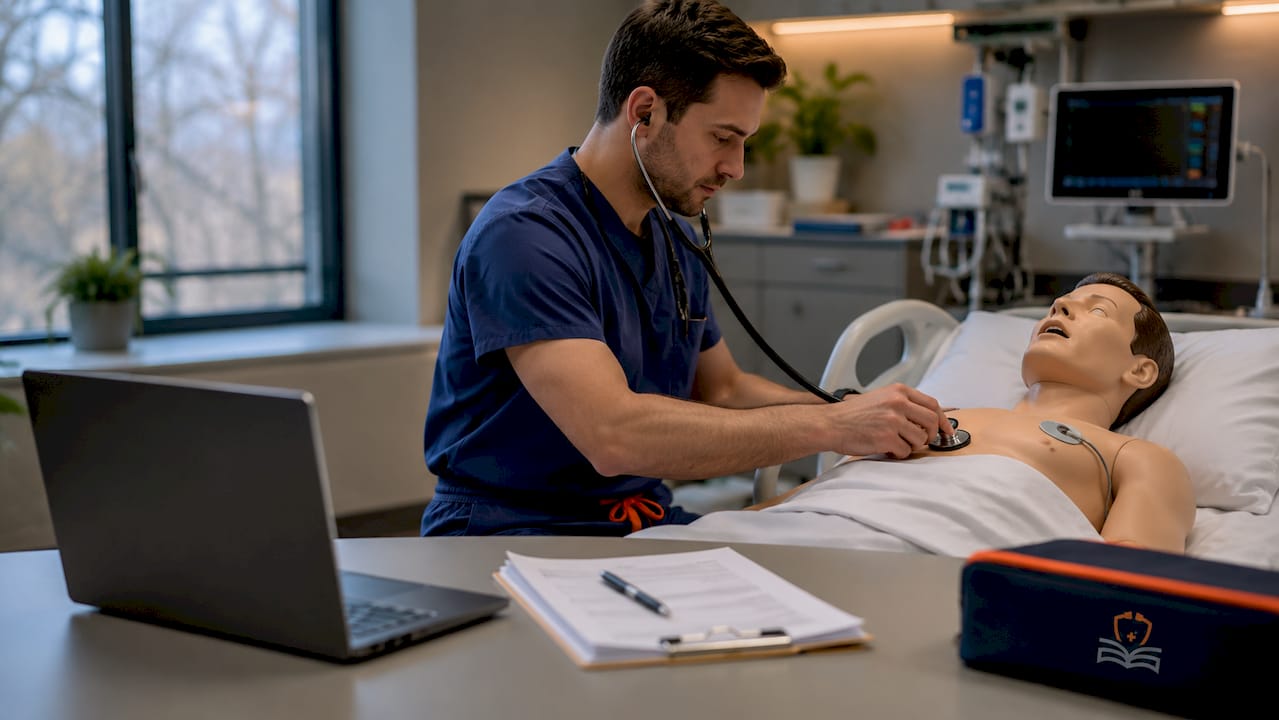 Medical resident practicing clinical reasoning