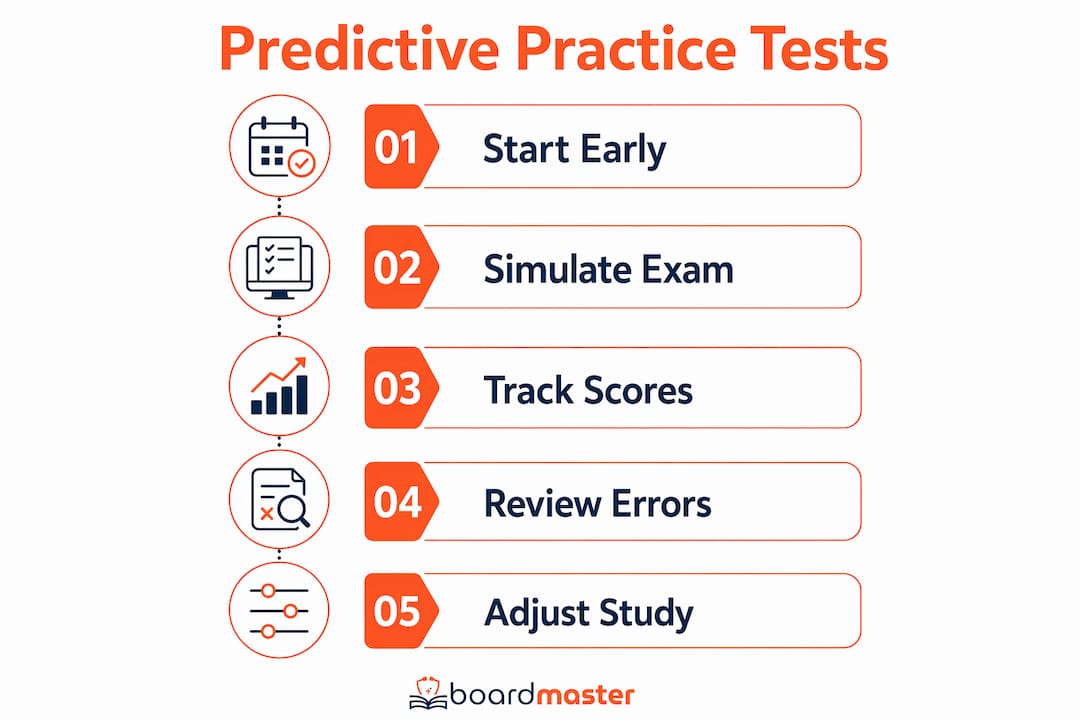 Infographic showing steps for predictive practice tests