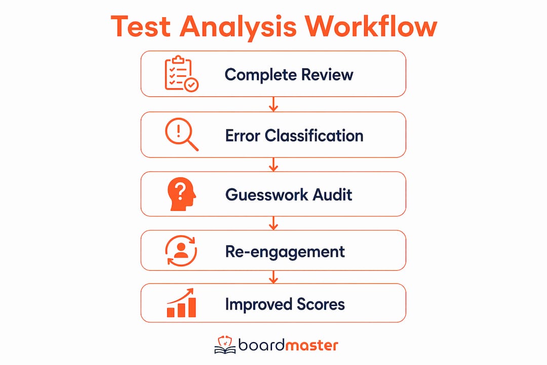 Infographic illustrating stages of effective test analysis workflow