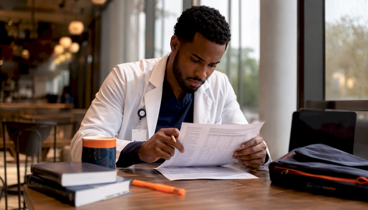 Resident analyzing clinical vignette and labs