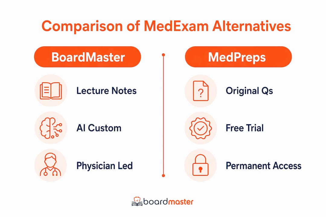 Infographic comparing features of top MedExamPrep alternatives
