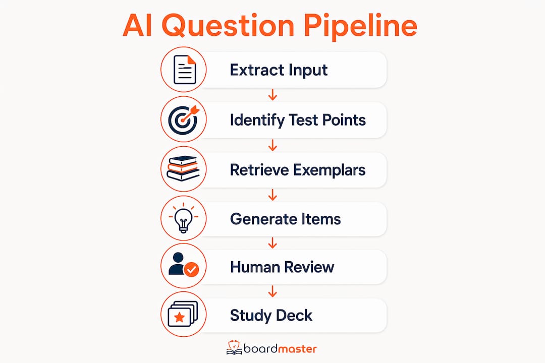 Infographic showing AI medical question generation steps