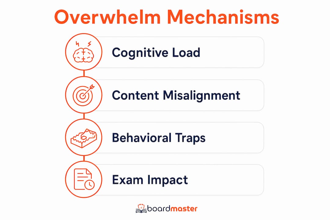 Infographic explaining why broad question banks overwhelm students